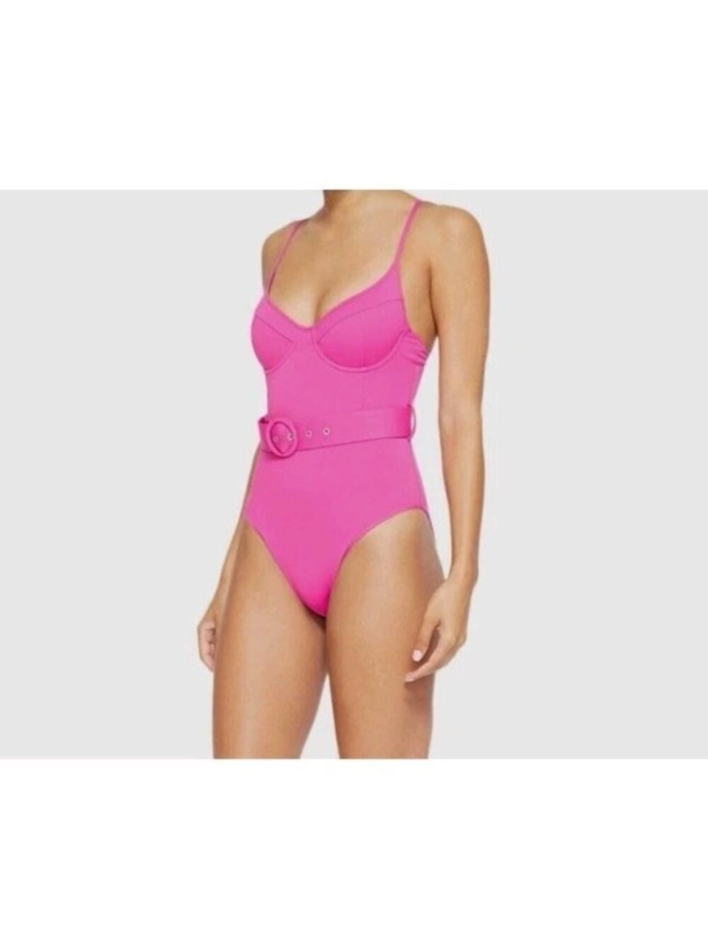 $195 Jonathan Simkhai Women's Pink Belted V-Neck One-Piece Swimwear Size S